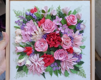 3D-bloemenkunst aan de muur, sculptuur bloemschilderij, handgemaakt muurdecor met textuur, aangepaste bestelling