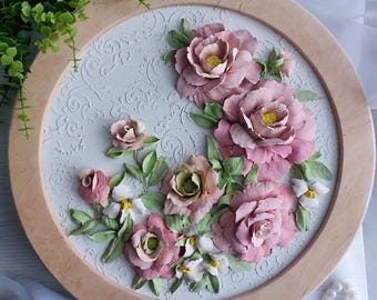 Sculptural Peony Painting, Textured Floral Wall Art, Decorative Plaster Composition