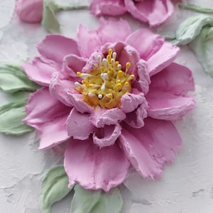 peinture sculpture peоni, fleurs de gypse en trois dimensions, peinture de fleurs 3D, sculpture d'art, décoration murale, peinture bas-relief, panneau de plâtre