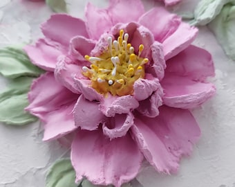 sculpture painting peоni, three-dimensional gypsum flowers, 3D flower painting, art sculpture,wall decor,bas-relief painting,plaster panel