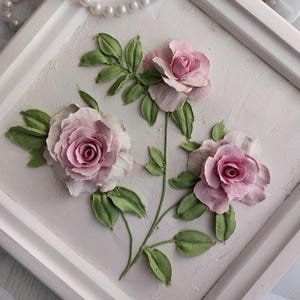 sculpture peinture roses, fleurs de gypse en trois dimensions, peinture de fleurs 3D, sculpture d'art, décoration murale, image pour la maison, panneau de plâtre