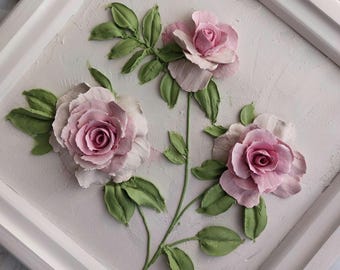 sculpture painting roses, three-dimensional gypsum flowers, 3D flower painting, art sculpture,wall decor,picture for home,plaster panel