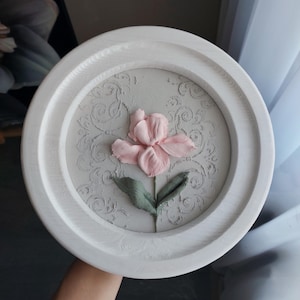 sculpture painting iris, three-dimensional gypsum flowers, 3D flower painting, art sculpture,wall decor,bas-relief painting,plaster panel