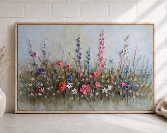 Textured Wildflower Meadow Painting, Sculptural Floral Wall Art, Original 3D Flower Artwork, sculpture painting, Textured painting