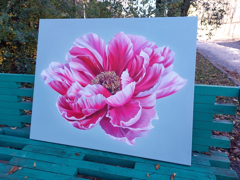 Peony Painting, Acrylic Artwork, Floral Acrylics, Botanical Painting