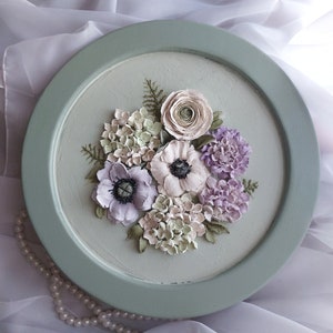Bouquet de mariée 3D en plâtre, bouquet d'anémones et d'hortensias, peinture sculpturale d'anémones, peinture 3D basée sur votre photo