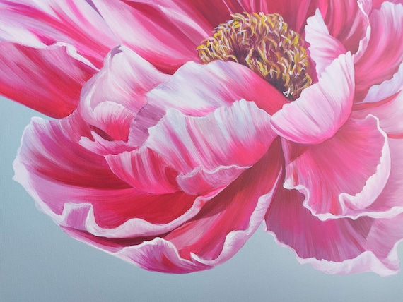 Peony Painting, Acrylic Artwork, Floral Acrylics, Botanical