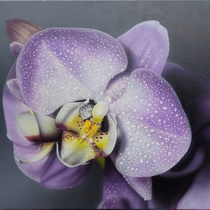 Orchid painting on canvas, flowers realism painting, hyperrealistic orchids, original painting, Hyperrealism art, realistic flower painting