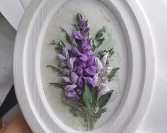 Sculpture Art, Wildflower Bouquet, purple flowers Sculpture Painting, 3D Flower Painting, Flower Painting, Texture Painting, original art