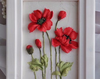 poppy sculpture painting, three-dimensional gypsum flowers, 3D flower painting, art sculpture,wall decor,picture for home,plaster panel