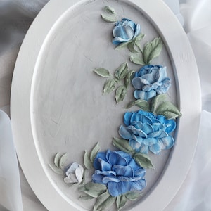 Roses bleues, peinture sculpture, fleurs de gypse en trois dimensions, peinture de fleurs 3D, sculpture d'art, décoration murale, art de la sculpture, panneau de plâtre