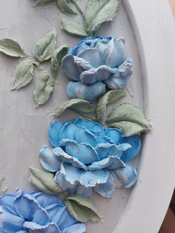 Blue Roses, Sculpture Painting, Three-dimensional Gypsum Flowers 
