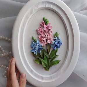 Sculpture d'art, bouquet de jacinthes, peinture de sculpture en jacinthe, peinture de fleurs 3D, décoration murale de fleurs, peinture texturée, fleurs réalistes, art 3d