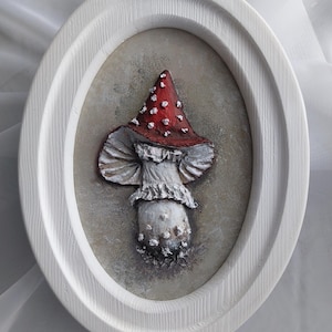Art sculptural d'agaric de mouche, amanite de mouche, panneau 3D, champignons de bas-relief, sculpture botanique, peinture moderne, art texturé