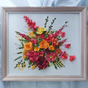 Colorful Sculpture Painting, 3D Floral Wall Art with Textured Flowers, Handmade Plaster Relief Artwork, Wedding bouquet 3d