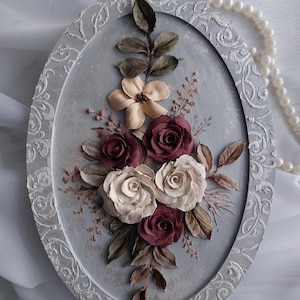 Sculptural painting, 3d plaster flowers, panels with decorative plaster, three-dimensional painting, plaster roses, stucco molding,impasto