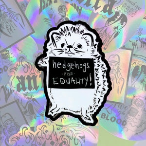 Vinylklistermärke med Hedgehogs for Equality, glitter