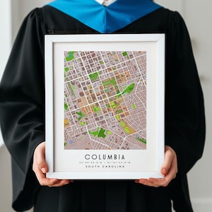 Impression de carte d'art mural de l'Université de Caroline du Sud | Cadeau Campus USC | Décor Columbia SC | Décoration murale College Town, cadeau de remise des diplômes ou d'anciens élèves