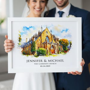 Wedding Venue Print Gift, 1st Wedding Anniversary Present, Venue Sketch Watercolor, Painting from Photo, Personalised Drawing, Couple Gift