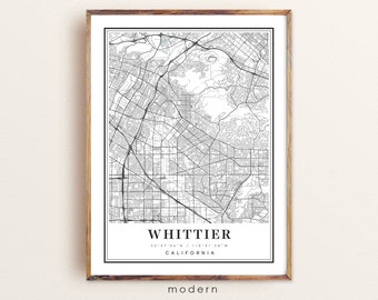 Whittier City Print Poster Custom city map Whittier College Personalized Wedding Map Art Gift For Couple Whittier California Map