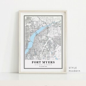 Fort Myers Florida Map Print: Modern Black and White City Art