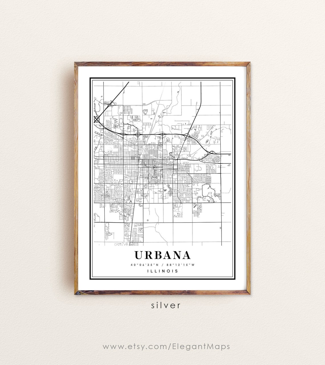 Urbana Illinois Map Urbana IL Map Urbana City Map Urbana Etsy
