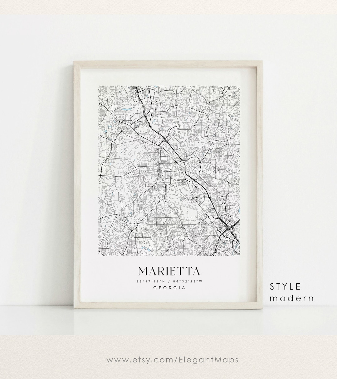 Marietta Map, Marietta GA Map, Marietta City Print, Marietta