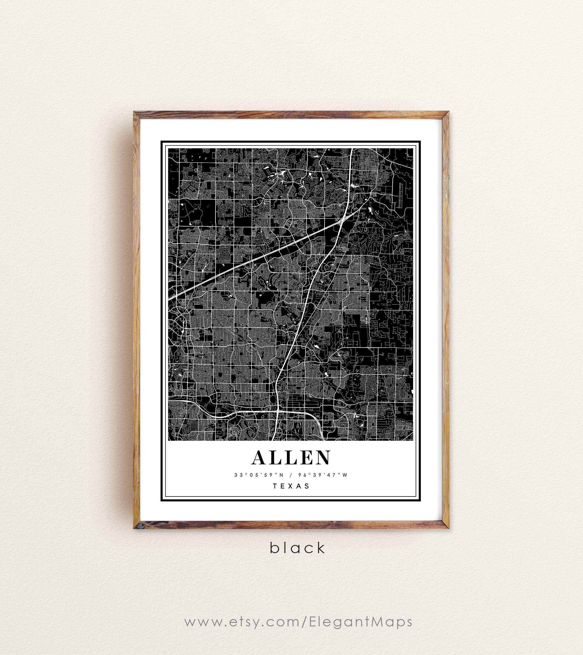 Allen Texas Map Allen TX Map Allen City Map Allen Print Etsy