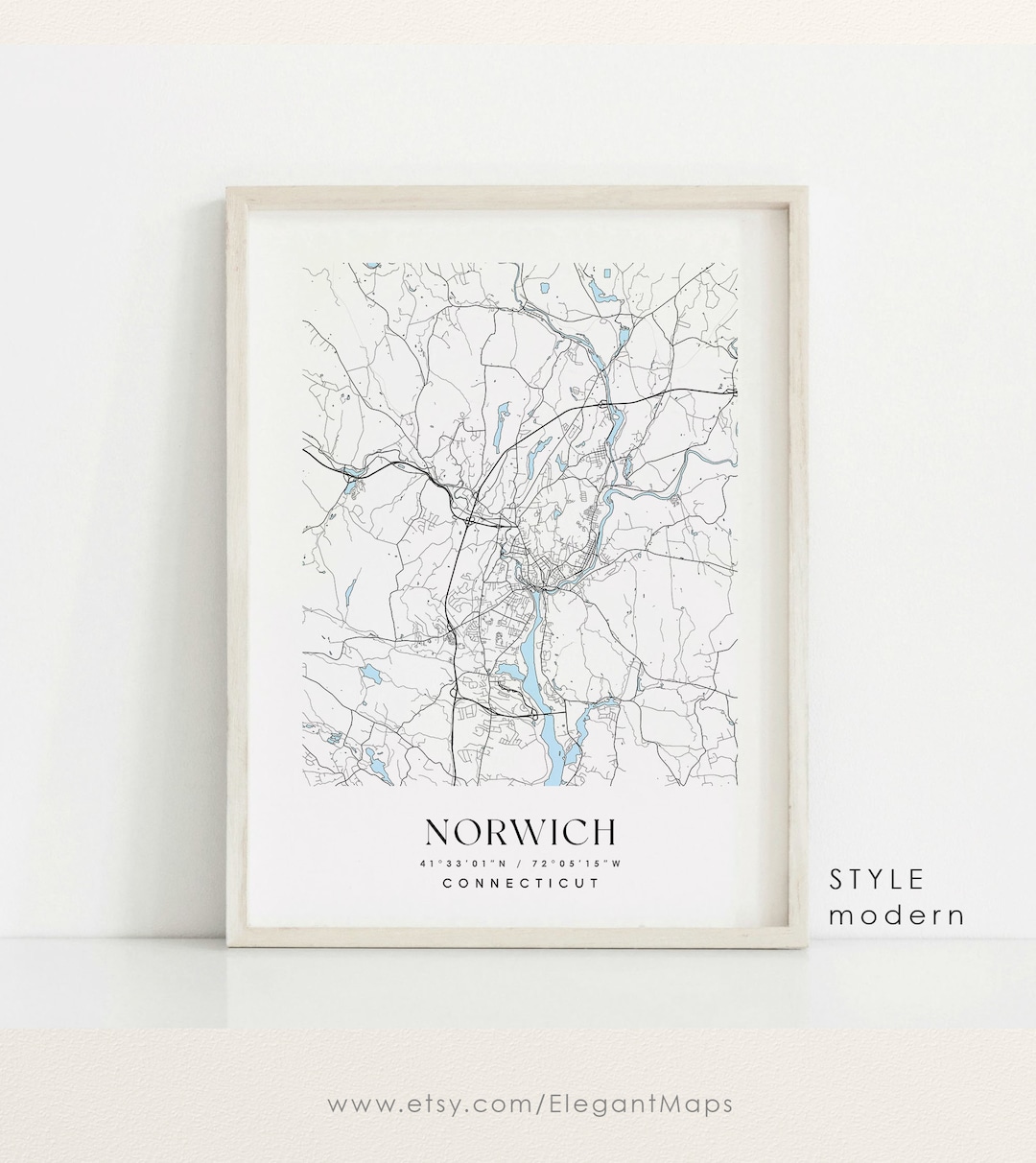 Norwich Connecticut Map Norwich CT Map Norwich City Print Etsy