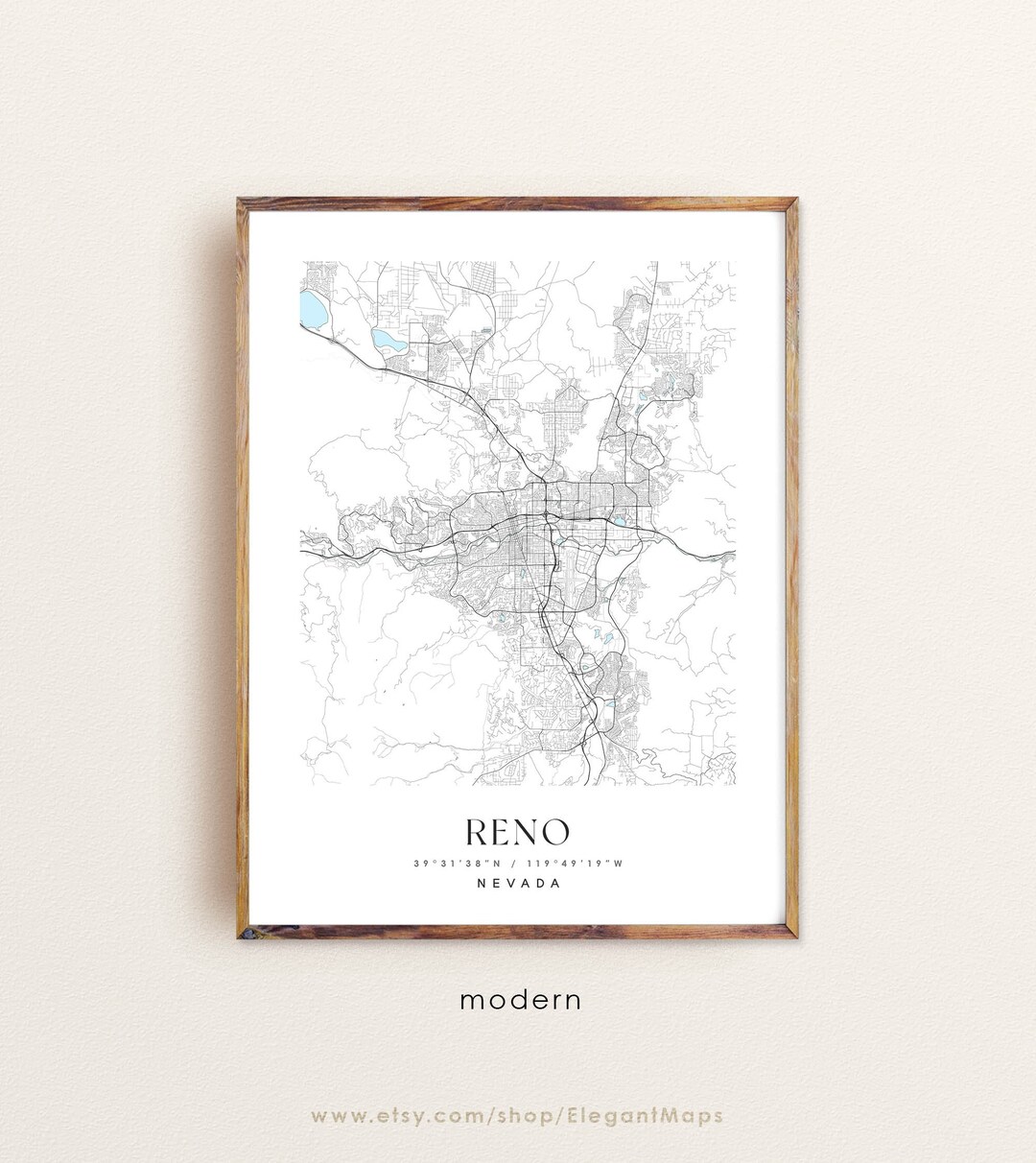 Reno Nevada Map, Reno NV Map, Reno City Print, Reno Poster, Reno Art ...