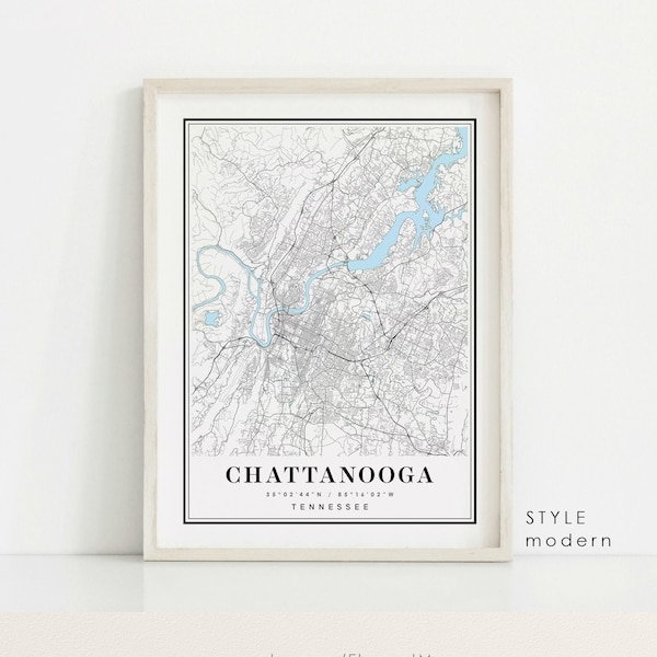 Chattanooga Tennessee map, Chattanooga TN map, Chattanooga city map, Chattanooga print, Chattanooga poster, Chattanooga art, Chattanooga map