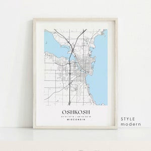 Oshkosh Wisconsin Map Art Print: Custom Cityscape Wall Art