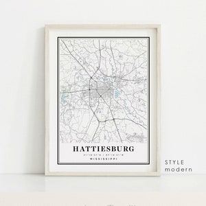 Hattiesburg Mississippi map, Hattiesburg MS map, Hattiesburg city map, Hattiesburg print, Hattiesburg poster, Hattiesburg map art