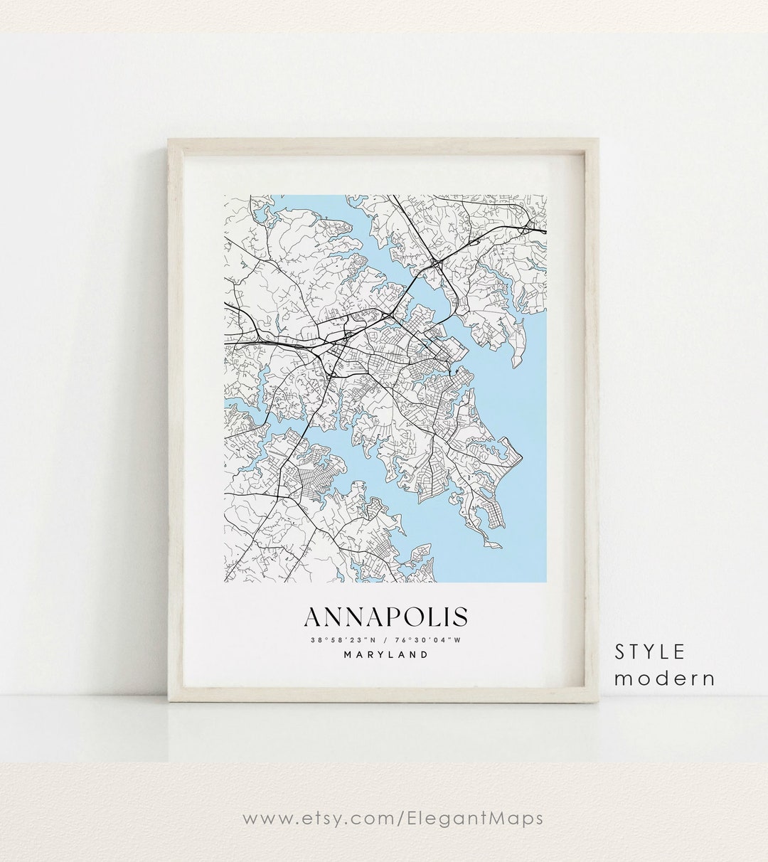 Annapolis Maryland Map Annapolis MD Map Annapolis City Etsy