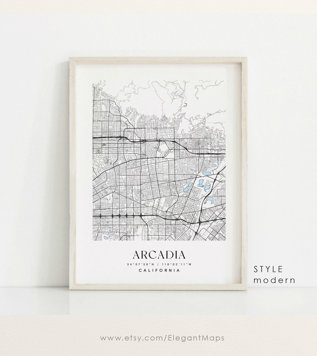 Arcadia California Map, Arcadia CA Map, Arcadia City Print, Arcadia