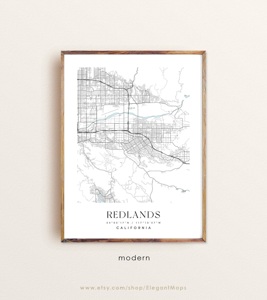 Redlands California Map, Redlands CA Map, Redlands City Print, Redlands