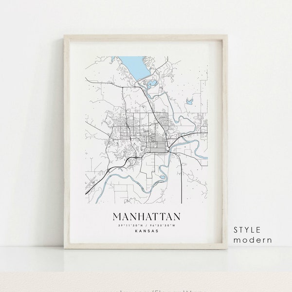 Manhattan Kansas map, Manhattan KS map, Manhattan city print, Manhattan poster, Manhattan art, Custom city map, Wall Art