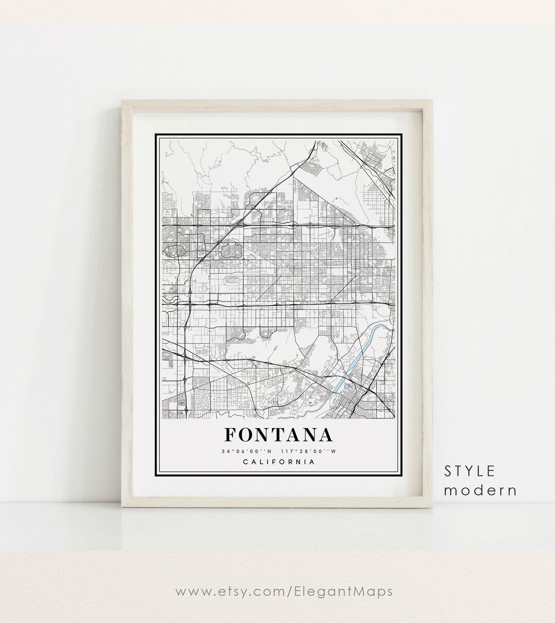 Fontana California Map Fontana CA Map Fontana City Map Etsy