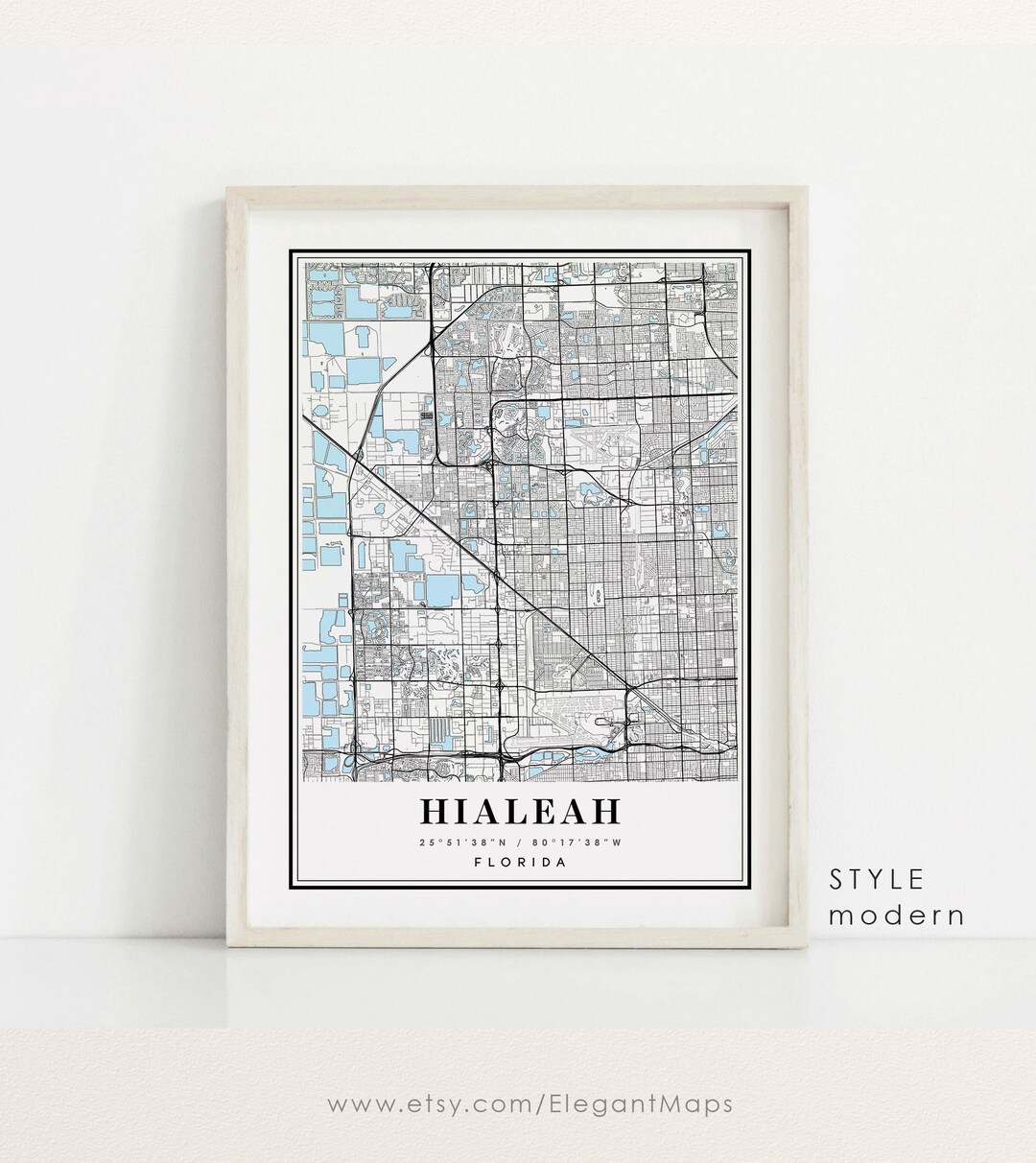 Hialeah Florida Map, Hialeah FL Map, Hialeah City Map, Hialeah Print
