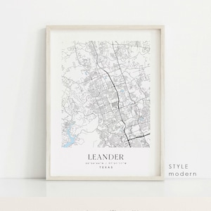 Leander Texas Map Art Print: Custom City Map, Wall Decor