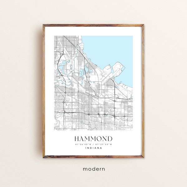 Hammond Indiana map, Hammond IN map, Hammond city print, Hammond poster, Hammond art, Custom city map, Wall Art