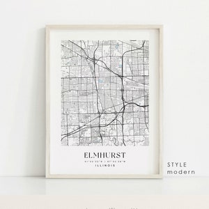 Elmhurst Illinois Map Art Print: Custom City Wall Decor