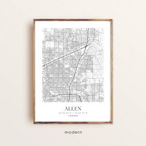 Allen Texas Map Art Print: Custom Cityscape Poster