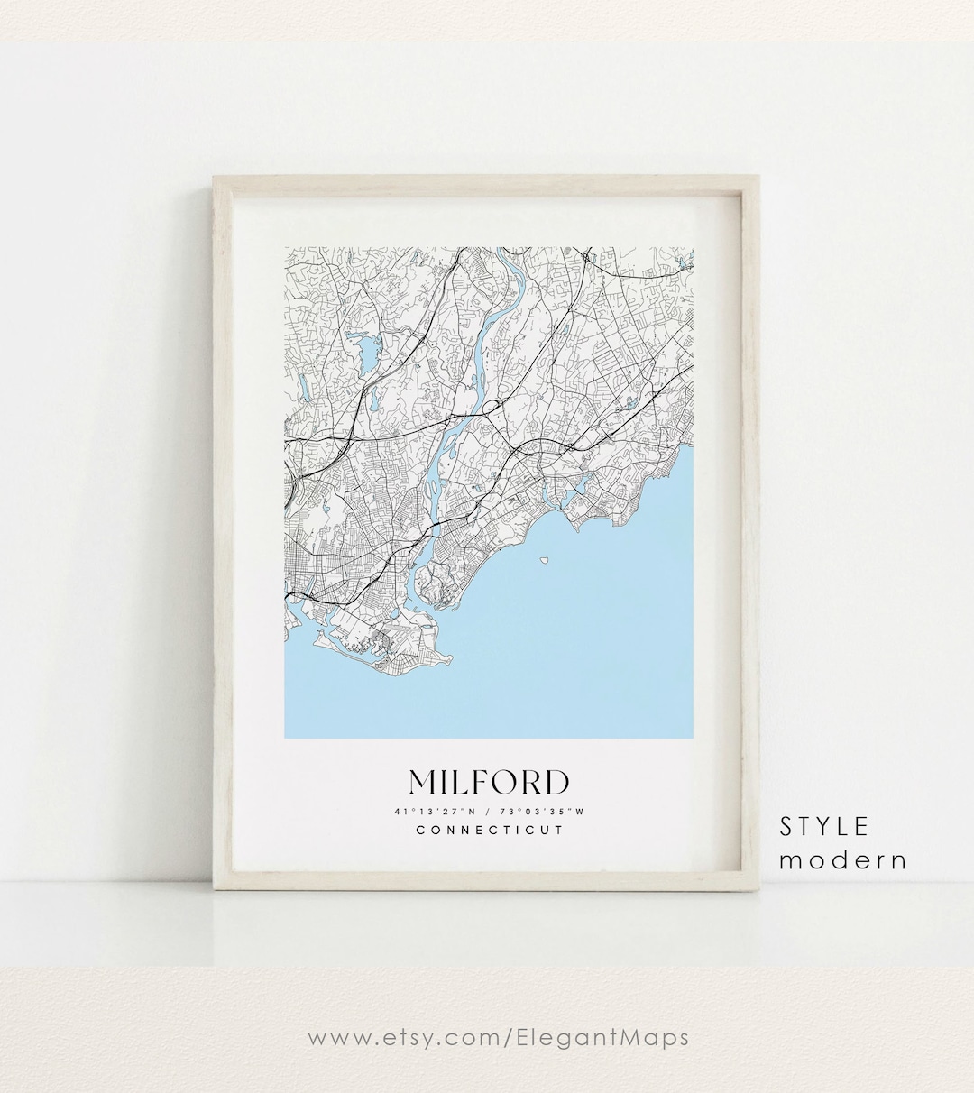 Milford Connecticut Map, Milford CT Map, Milford City Print, Milford