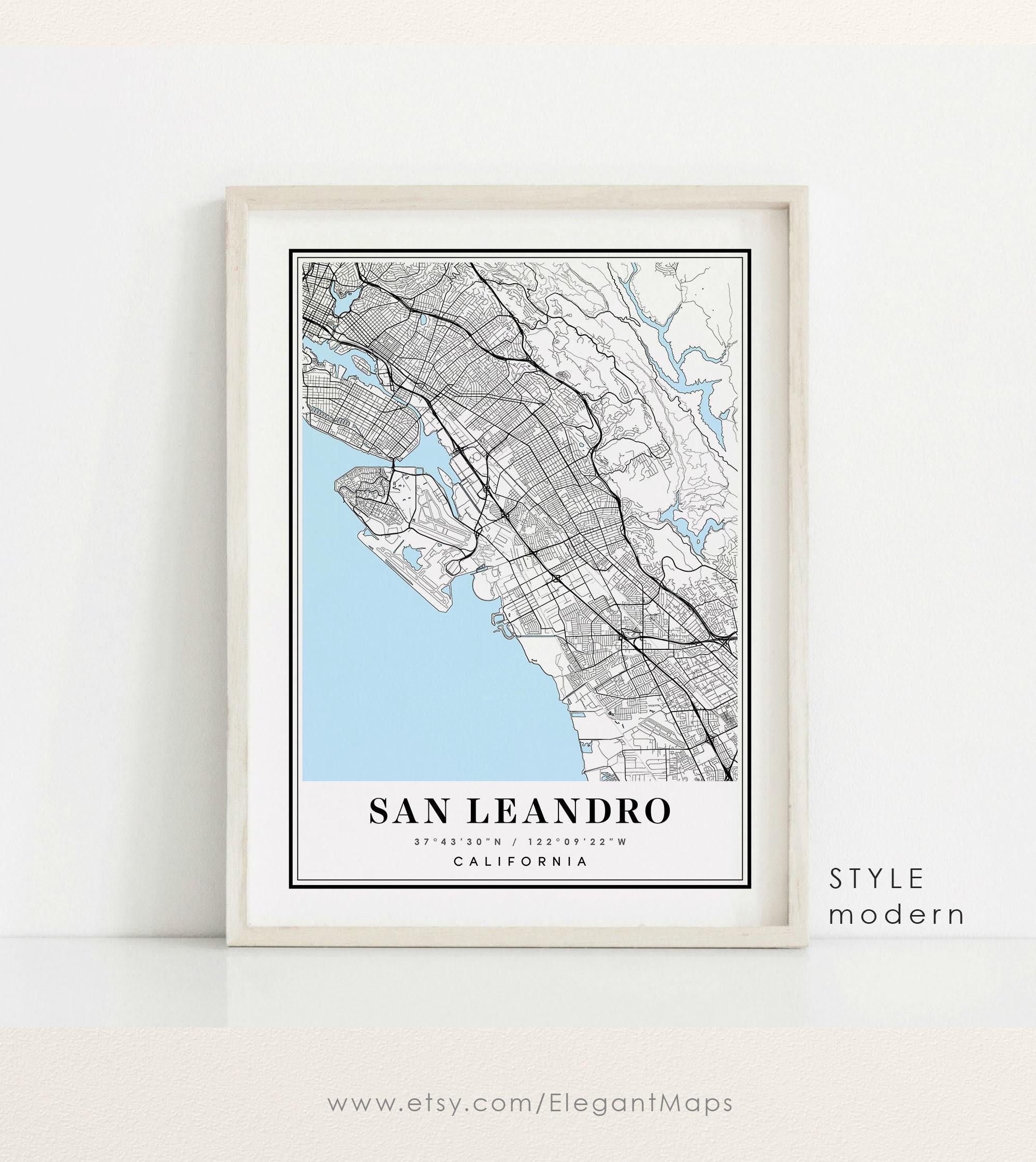San Leandro California Map San Leandro CA Map San Leandro Etsy