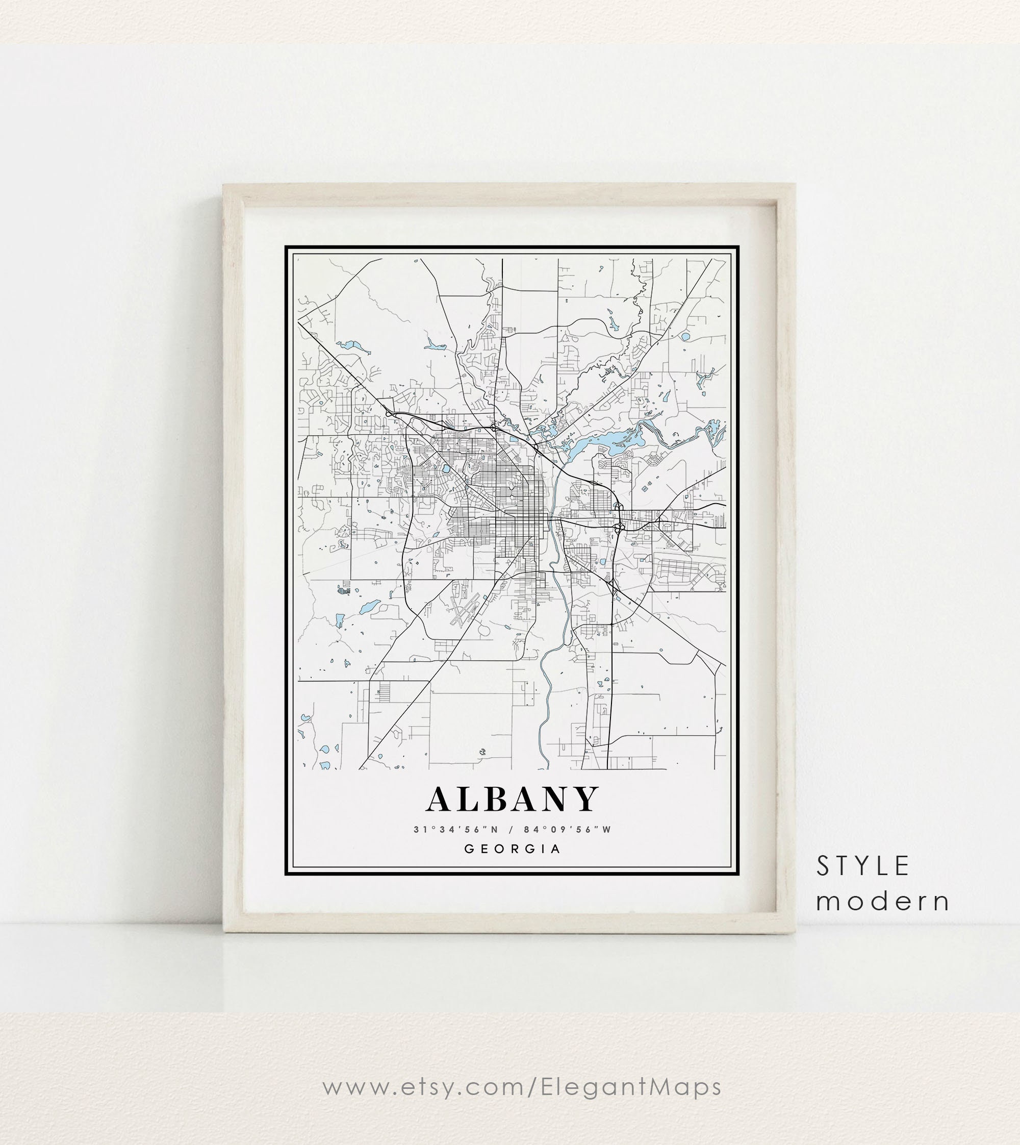 Albany Map Albany GA Map Albany City Map Albany Etsy