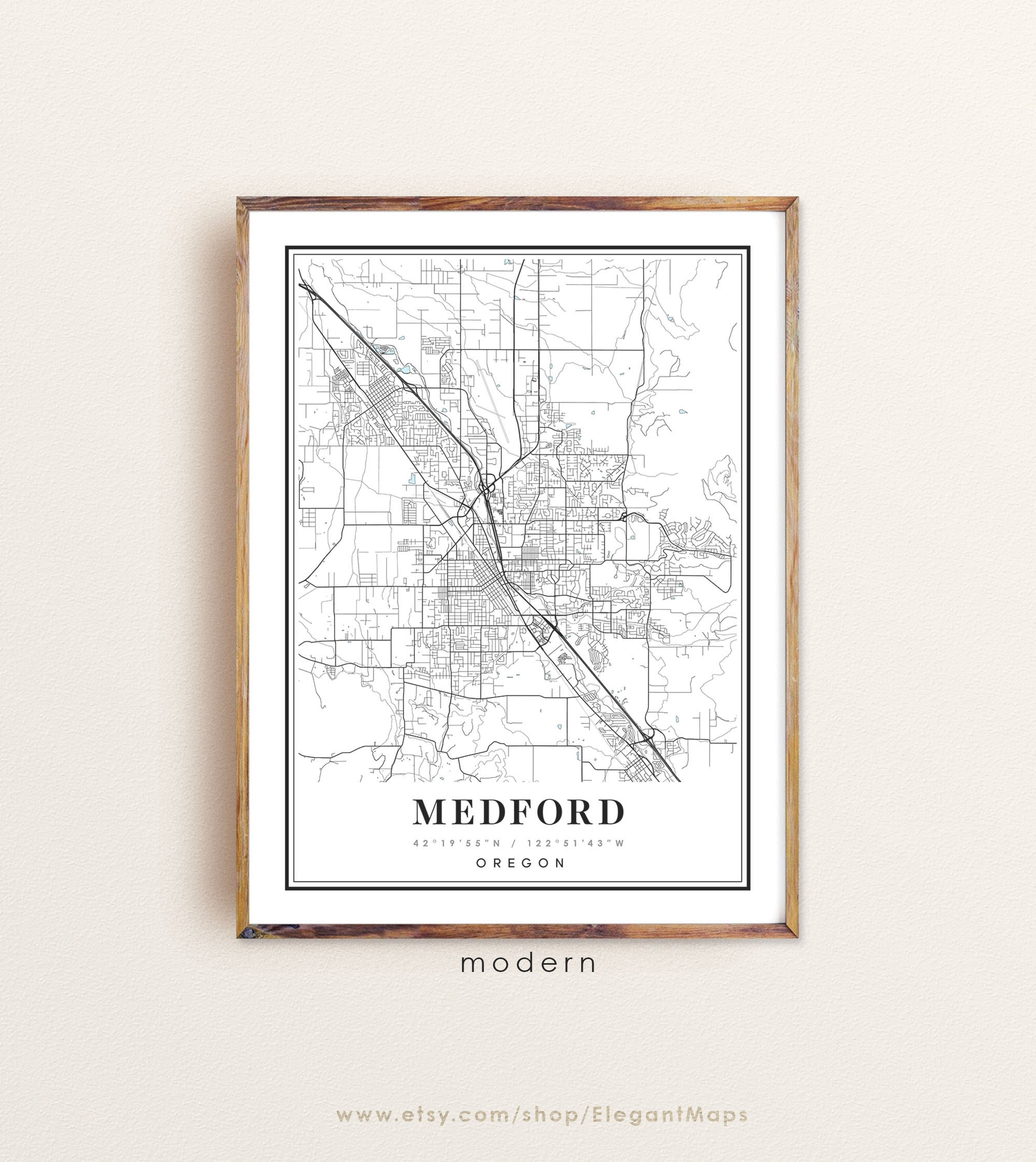 Medford Oregon map Medford OR map Medford city map Medford Etsy