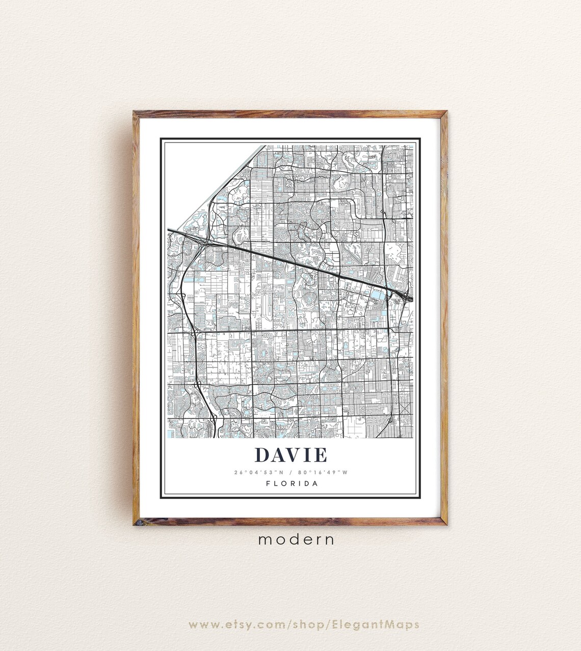Davie Florida map Davie FL map Davie city map Davie print Etsy