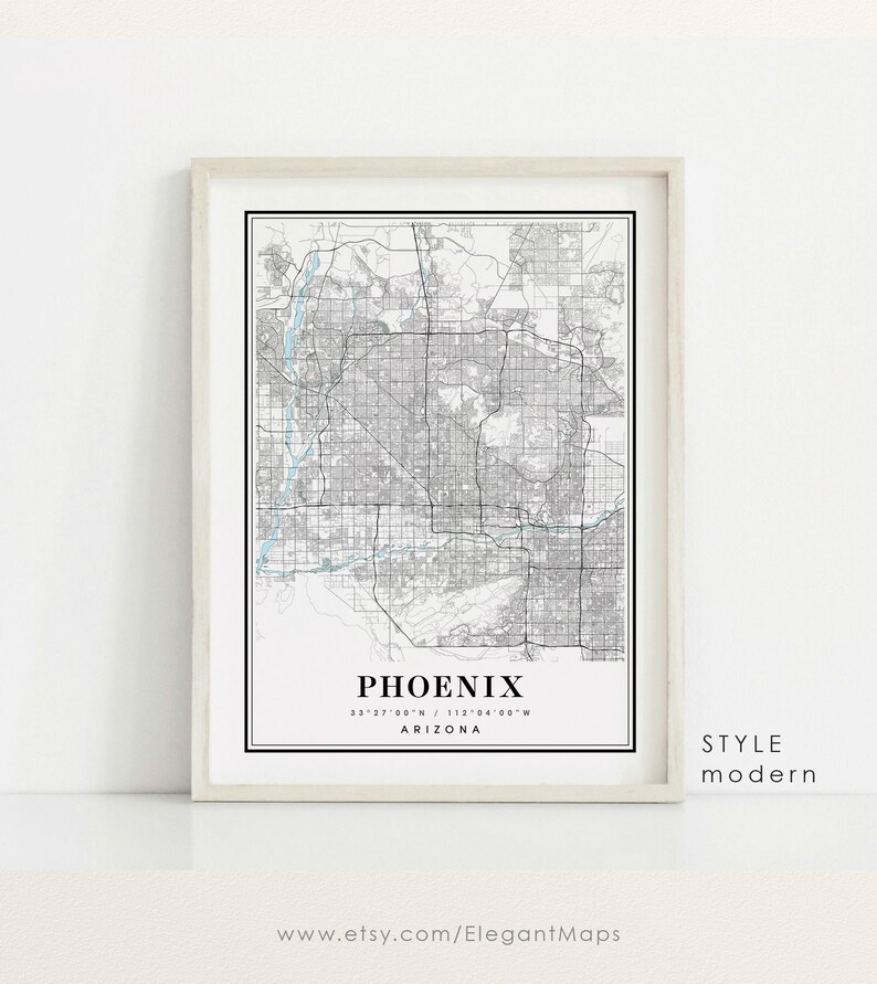 Phoenix Arizona map, Phoenix AZ map, Phoenix city map, Phoenix print, Phoenix poster, Phoenix art, Phoenix map, Custom map prints image 1