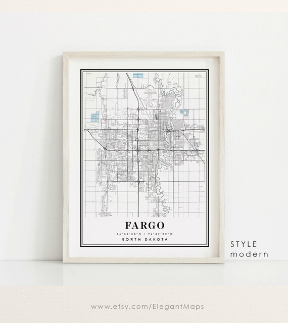Fargo North Dakota Map Fargo ND Map Fargo City Map Fargo | Etsy